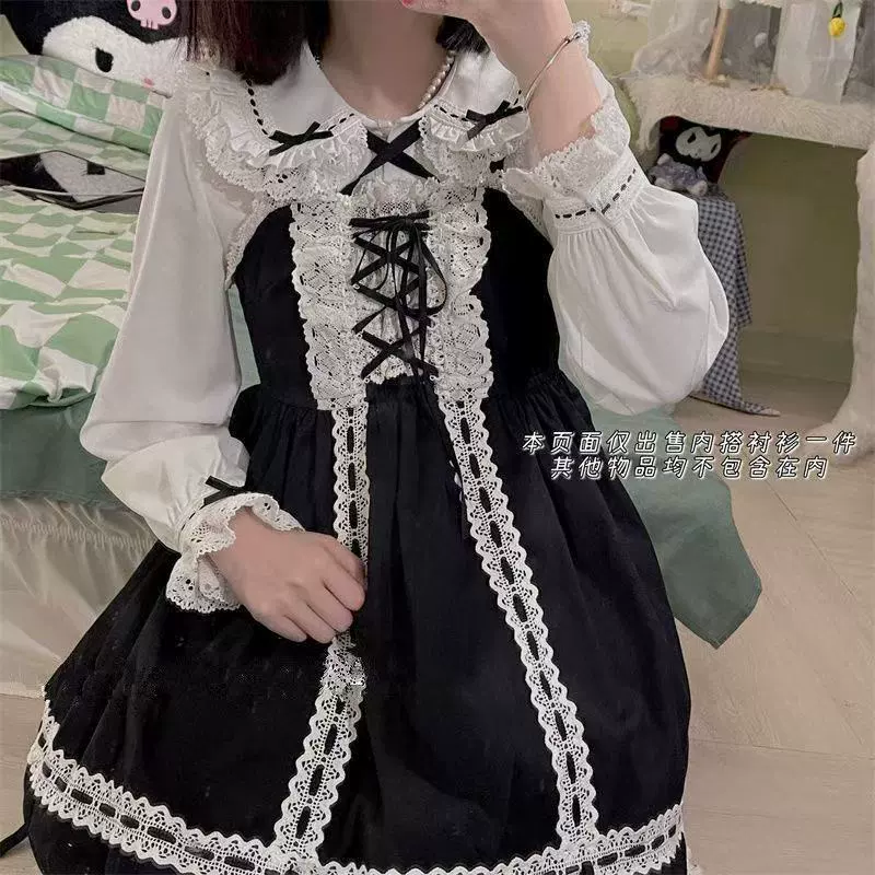 Платье в стиле лолита (cute shirt), короткий и длинный рукав, бело-чёрное или бело-красное, размеры S–XL