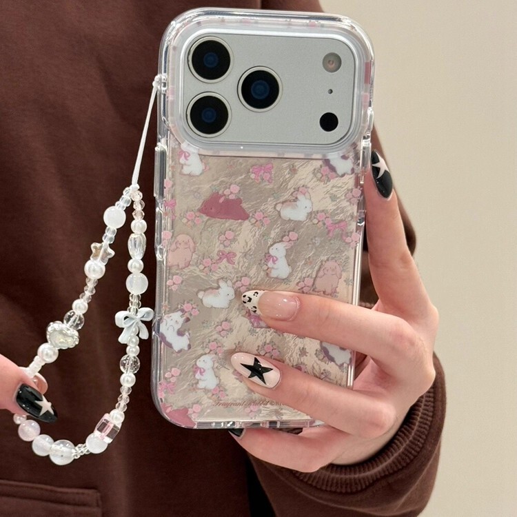 Cartoon Tinfoil Pattern Bunny Flower Suitable for Iphone17Promax Apple 16 Mobile Phone Case 15 New Style 14 Women Cartoon Tinfoil Pattern Bunny Flower Suitable for Iphone17Promax Apple 16 Mobile Phone Case 15 New Style 14 Women