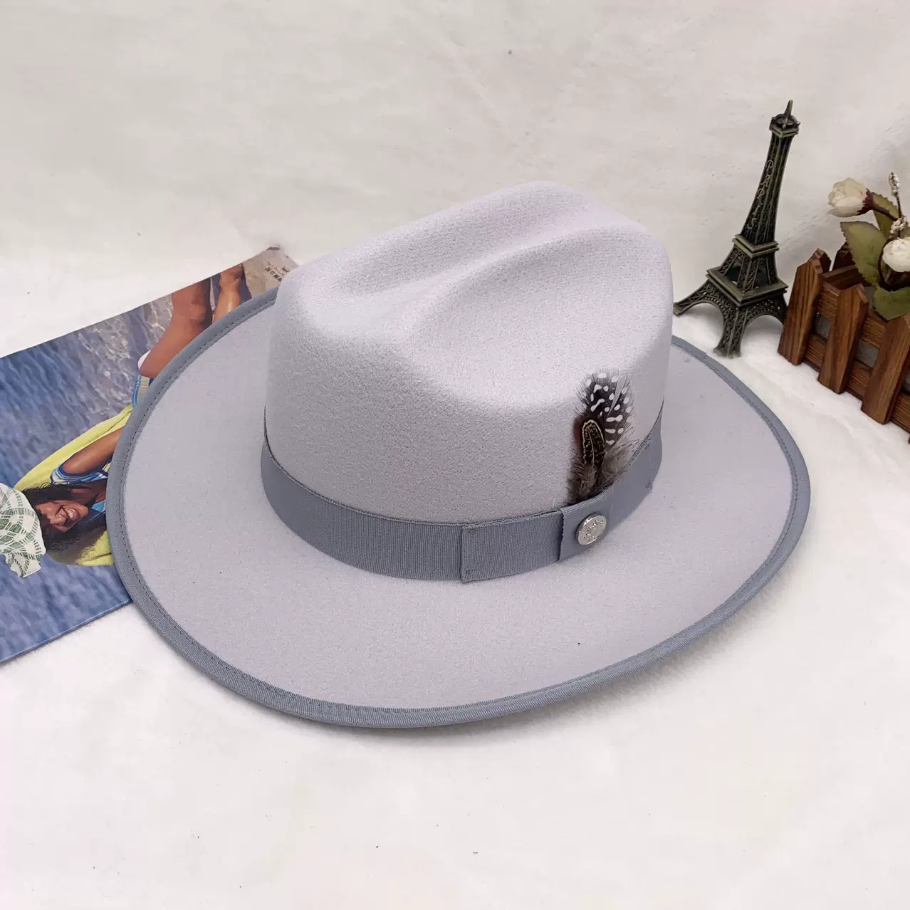 跨境时尚复古礼帽英伦百搭毛毡帽骑士帽男士爵士帽亚马逊热卖帽