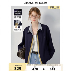 VEGA CHANG女士短外套25年秋装款设计感美式假三件小个子夹克上衣