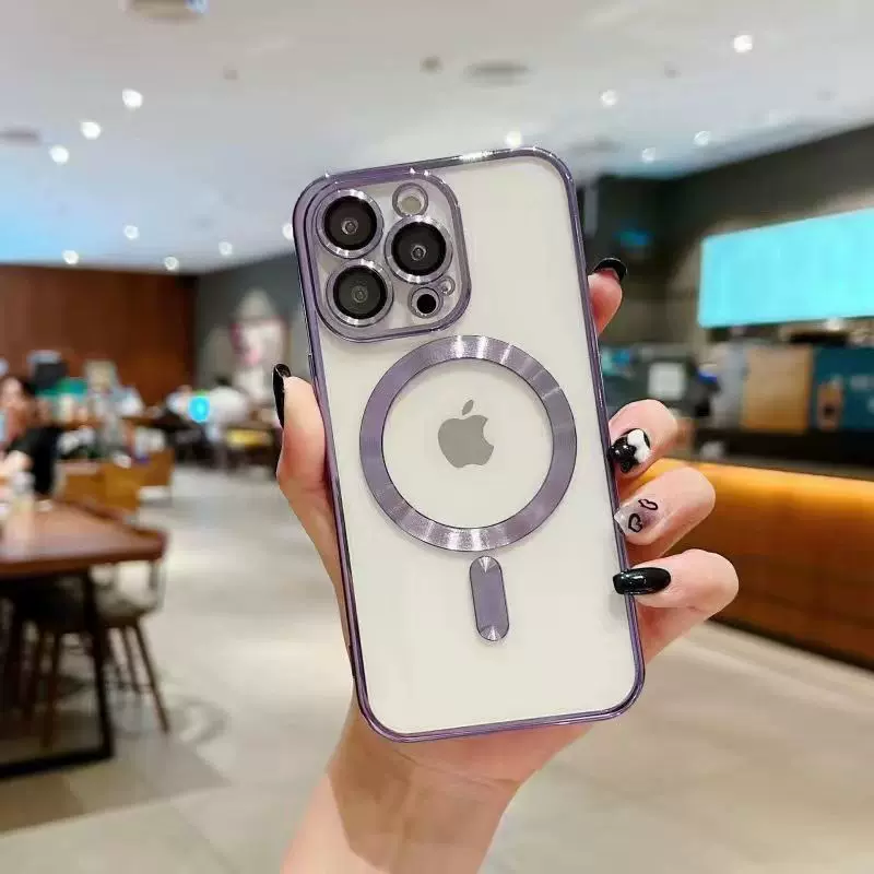 适用苹果16透明电镀磁吸手机壳13全包iphonexr自带镜头膜14保护套
