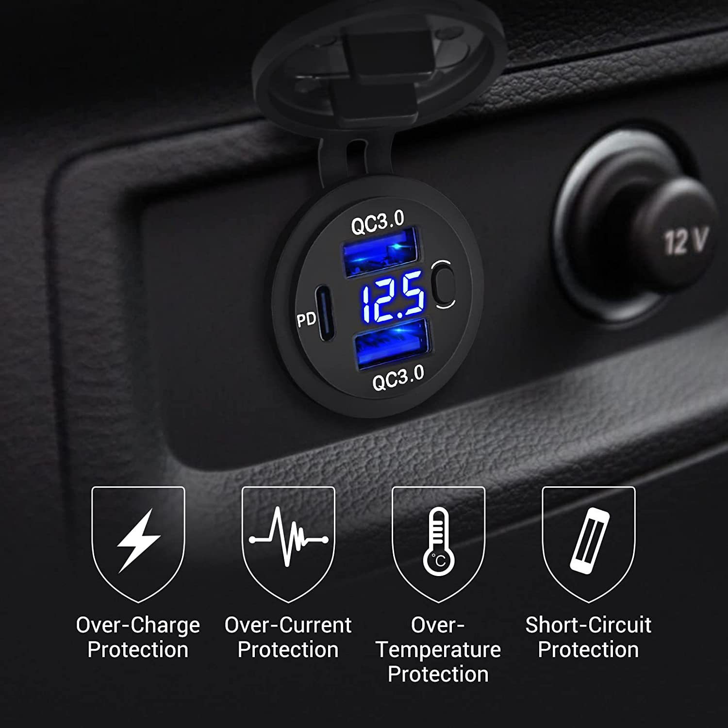Car Charger with Fast Charging, Dual Usb, Button Control, Mobile Phone Charger, Dual USB Charging Dock