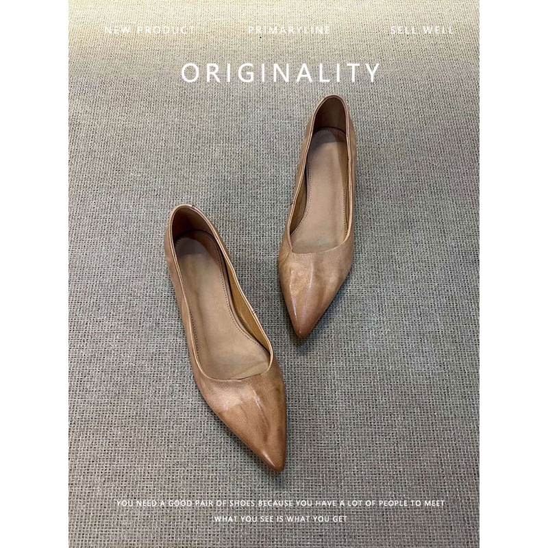 Super Soft Goatskin ~ Genuine Leather Pointed-Toe Elegant Flats for Women, Shallow Mouth Commuter Shoes, French Simple Work Shoes