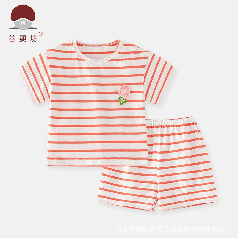 善婴坊 Cotton shorts, trousers, children's set, pijama, with short sleeve, 0-5 years, 1 years