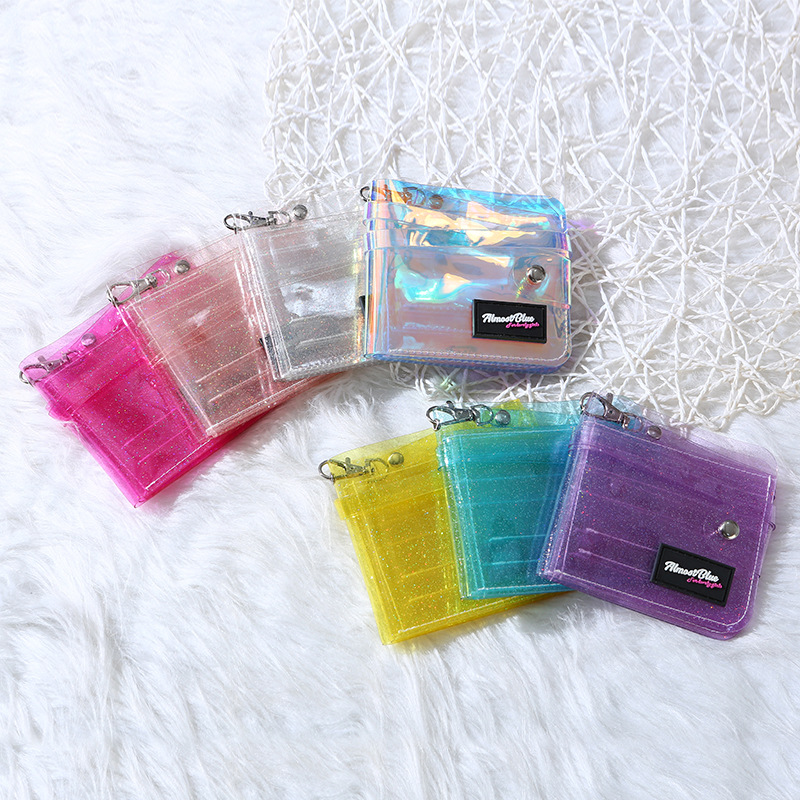 Spot Wholesale Transparent PVC Zero Wallet Card Bag Bus Card Cover Folding Small Wallet Student ID Cover Customization