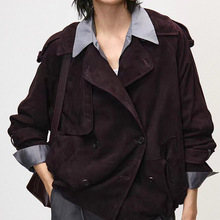 HN4182真皮皮衣秋季新款羊皮老钱风休闲双排扣短款翻领工装外套风