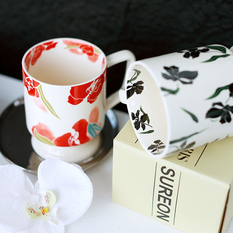 Retro iris taza alta taza de cerámica taza de café taza de café de la tarde cappuccino regalo de mano taza antigua práctica