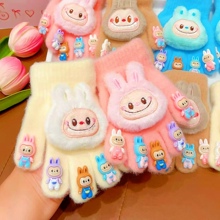 儿童手套新款宝宝毛绒保暖秋冬分指套男女童可爱卡通套防寒五指套