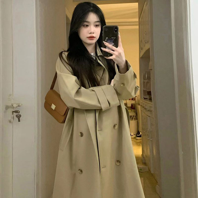 年流行英伦风衣女春秋季韩式中长款小个子卡其色大衣外套|undefined
