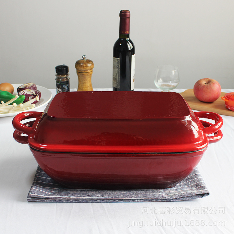 敬輝鑄鐵琺琅湯鍋搪瓷燒烤盤長方形多用途鍋兩用鍋焖燒鍋商用定制