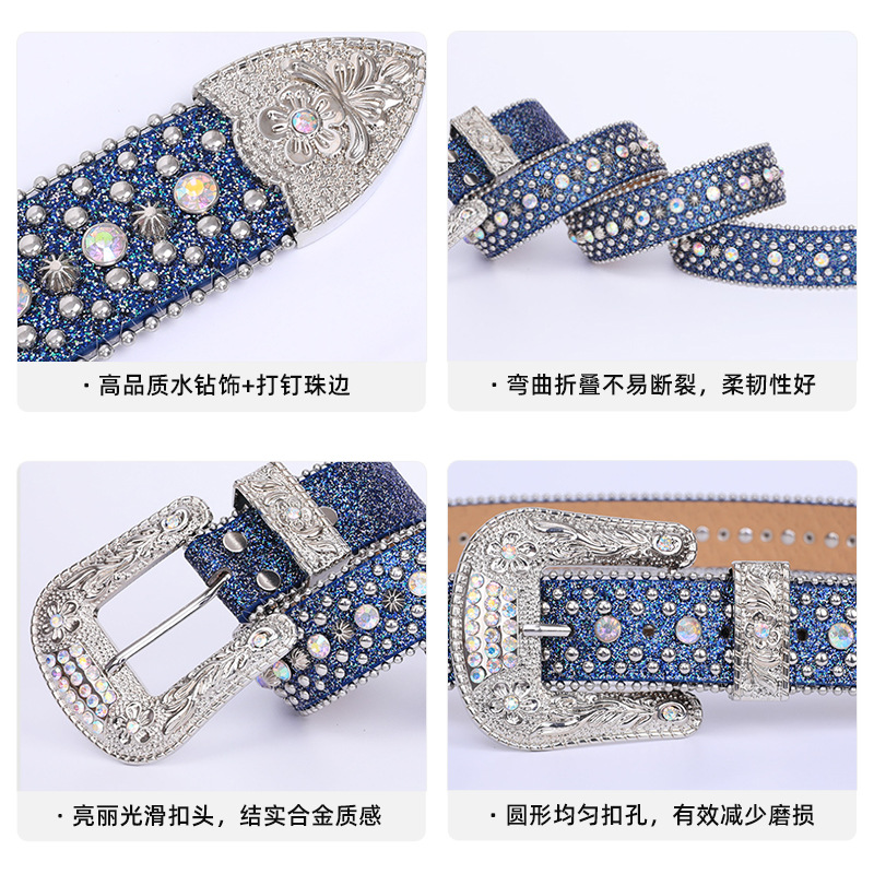 Cinturón ancho estilo Y2K con decoración de diamantes de imitación para mujer, cinturón de jeans adornado con diamantes de imitación de personalidad a la moda europea y americana con diseño versátil.