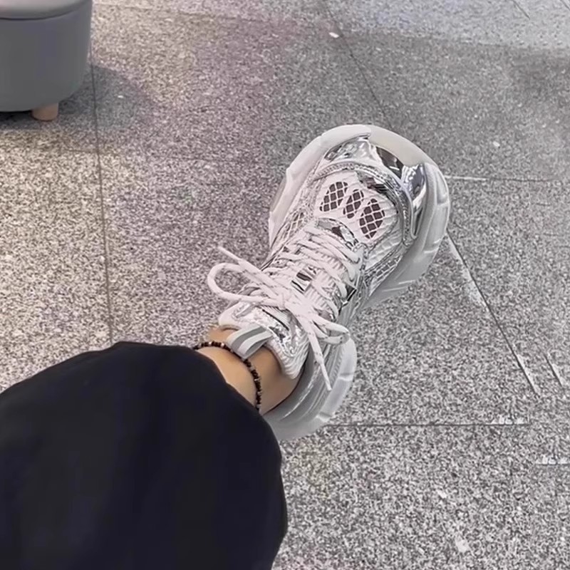 Fashionable Breathable Dad Shoes for Women Summer 2025 New Thick-Soled Mesh Lace-Up Hollow Heightening Sports Casual Shoes