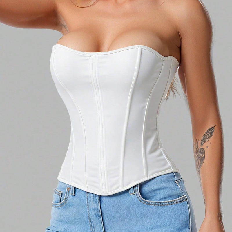 Cross-border bestseller European and American style PU leather strapless corset top, strapless V-neck fishbone bra, sexy short tank top Cross-border bestseller European and American style PU leather strapless corset top, strapless V-neck fishbone bra, sexy short tank top