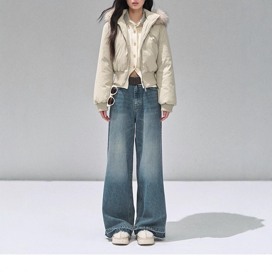 Real Raccoon Fur Collar Short Waist down Jacket for Women 2025 Winter New Small Outwear