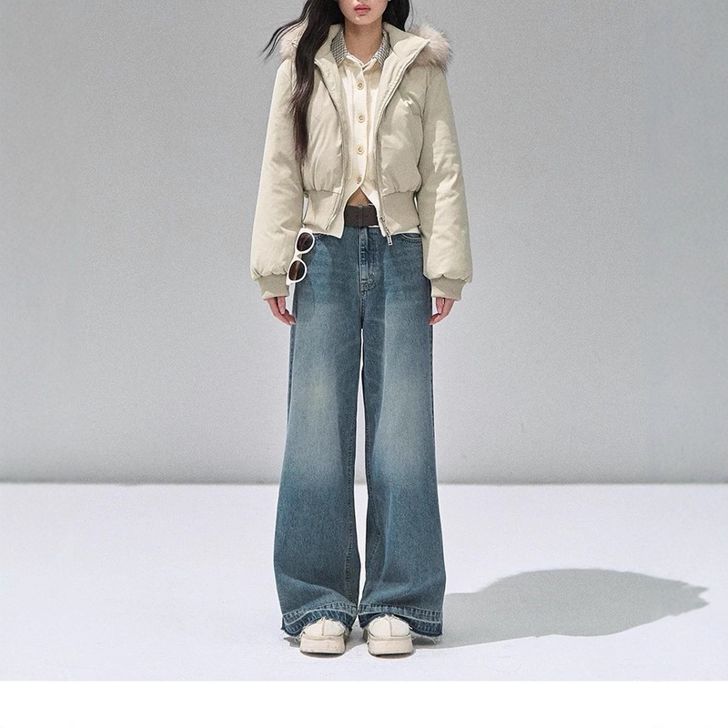 Real Raccoon Fur Collar Short Waist down Jacket for Women 2025 Winter New Small Outwear