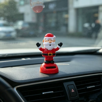 Cross-border Christmas solar energy: Car ornaments - 5510cm-gross-weight-39g-elderly-person-raising-hands-with-packaging-double-sided-stickers