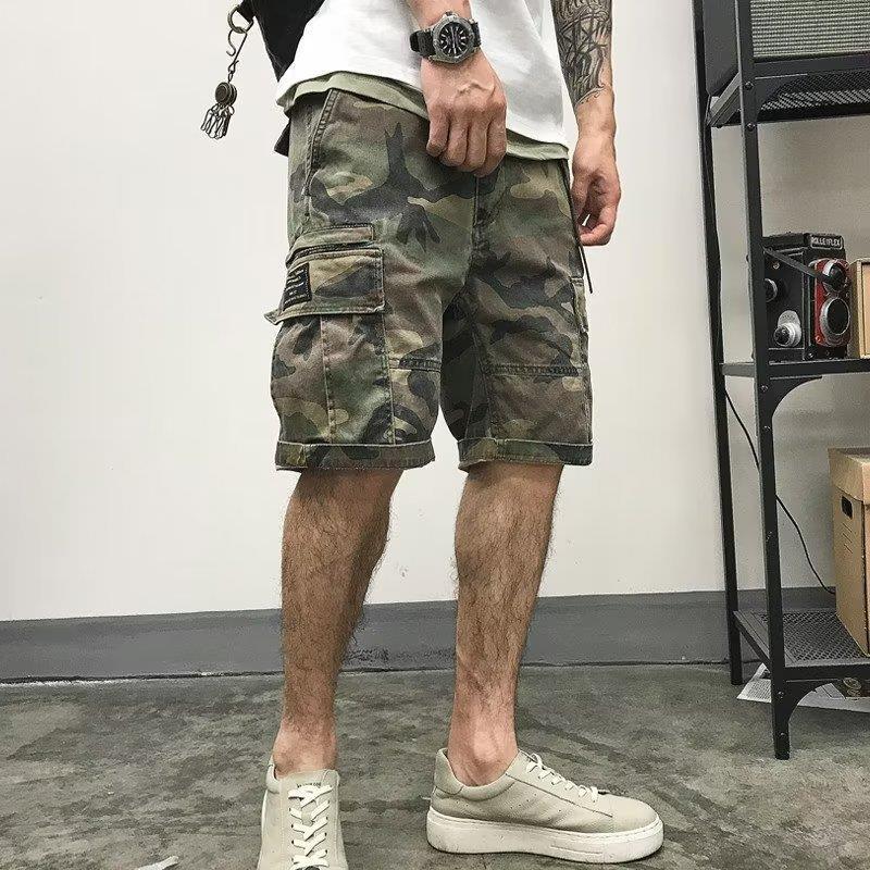 Spring and Summer Camouflage Shorts Men's Work Pants plus size Outdoor Sports Casual Pants Military Multi-Pocket Five-point Pants