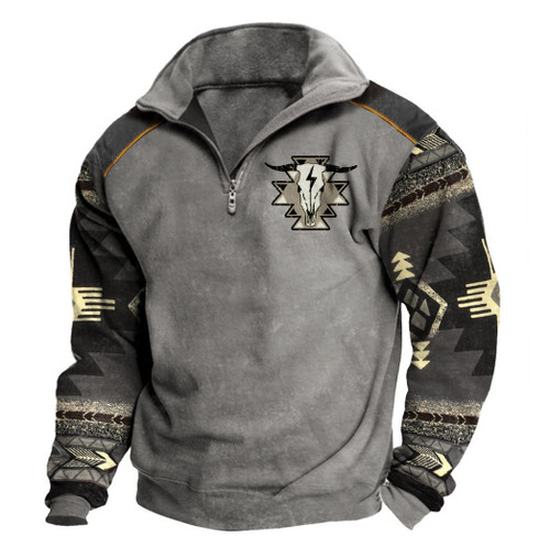 Autumn/Winter New 3D Digital Printing Stand Collar Men's Streetwear Zip-up Hoodie