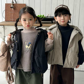 佳叶童品2025儿童冬季加棉连帽马甲男女宝宝加厚防风保暖背心棉袄