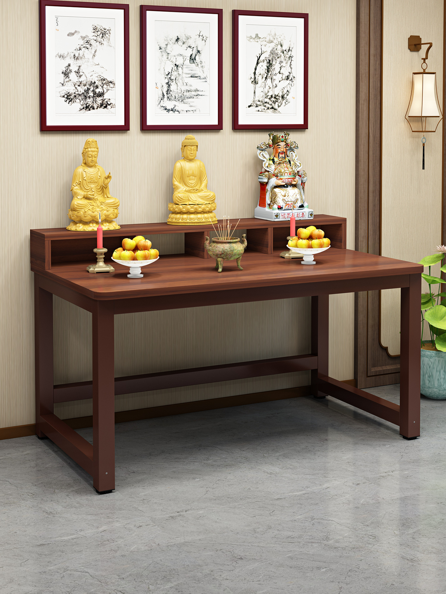 Home Altar for Guanyin and God of Wealth, Simple New Chinese-Style Offering Table and Incense Stand