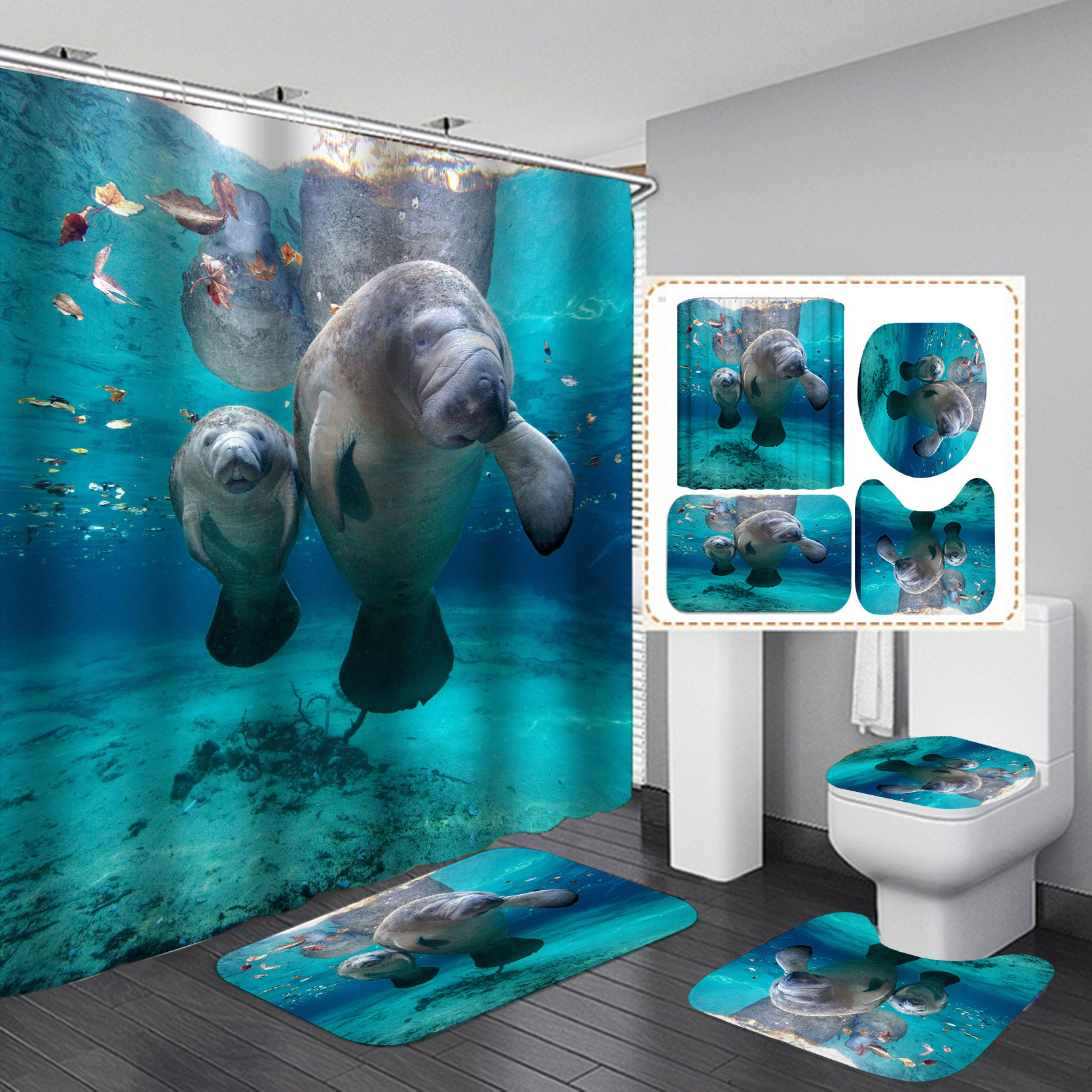 Cortina de Ducha Personalizada con Diseño de Tiburón Serie 2, Impresa Digitalmente, Antimoho, Impermeable para Baño, Venta al Por Mayor