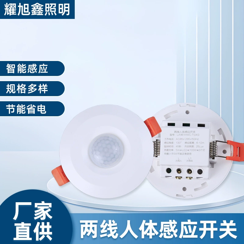 100 Вт двухпроводной датчик человеческого тела, инфракрасный светодиодный скрытый встроенный интеллектуальный датчик радарного света