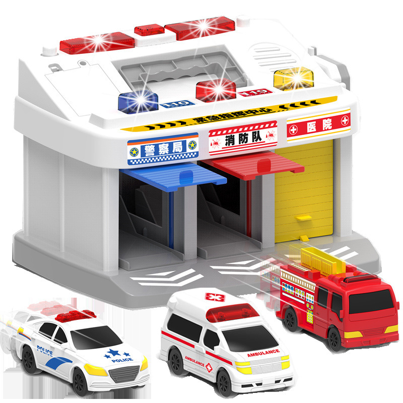 Police Car, Fire Truck, Ambulance, Parking Lot, Lefei Police Emergency Command Center, Car Model, Car, Flashing Lights, Music
