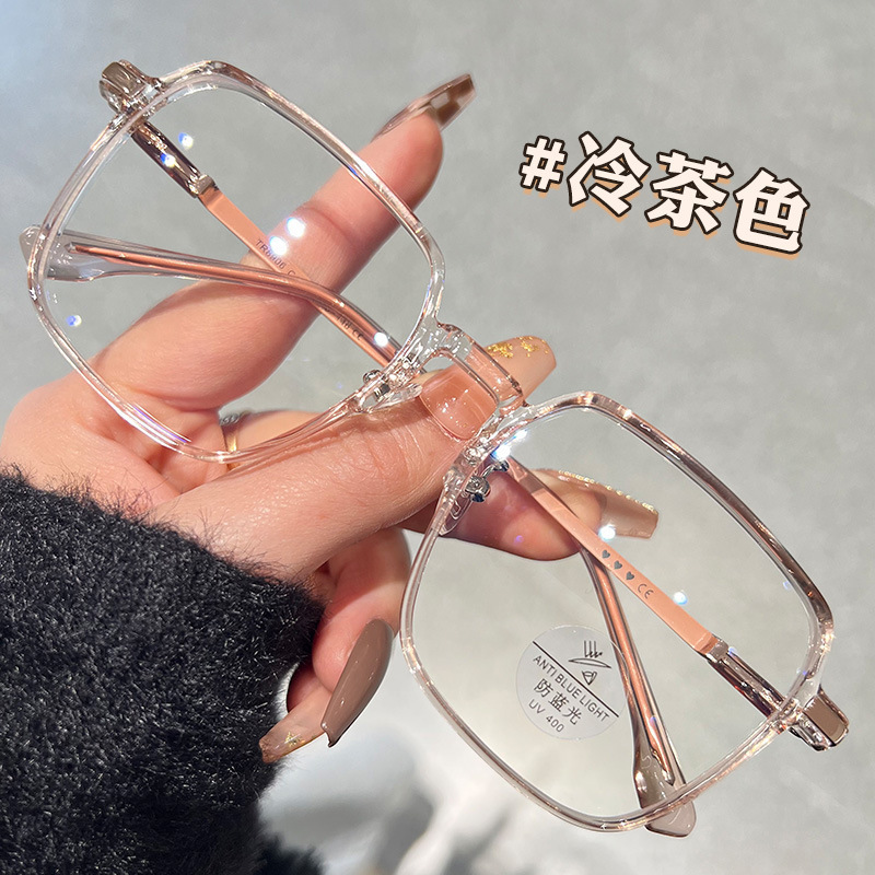 ブルーレイ防止平光メガネ女性モデル文芸范純欲風顕顔小四角枠近視メガネフレーム卸売り|undefined
