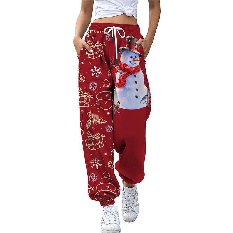 Pantalons décontractés pour femmes imprimés sur le thème de noël, leggings amples à cordon de serrage, pour l'automne droit, nouvelle collection_voghion.com