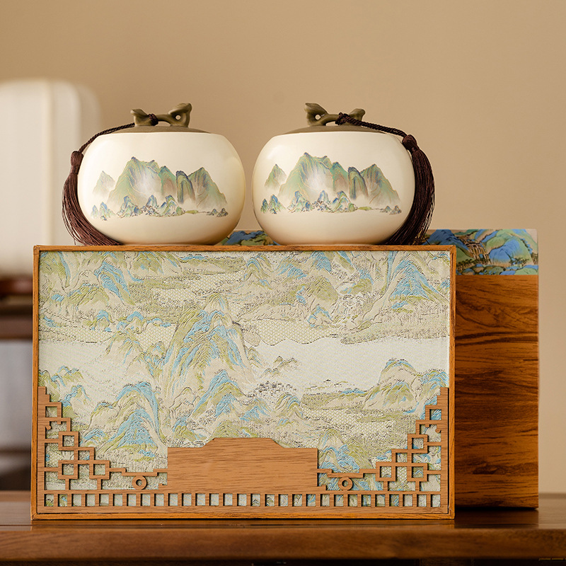 수천 마일의 강과 산 이중 항아리 - 나뭇결 선물 상자