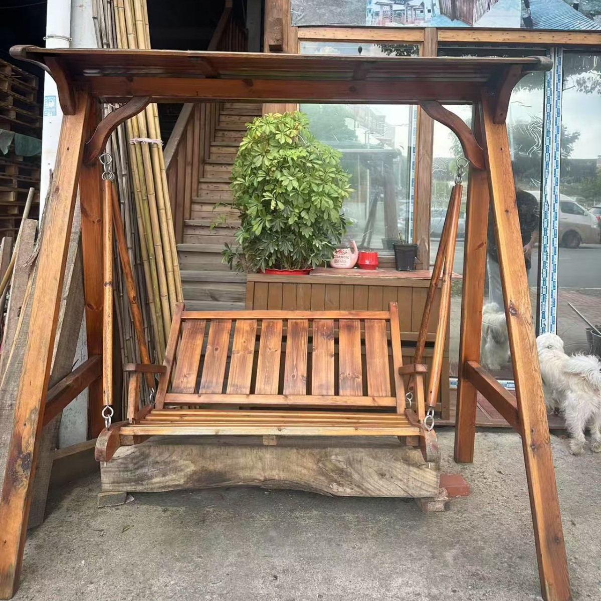 Hunan Solid Wood Swing Outdoor Hanging Chair Indoor Adult Lounge Chair Double Cradle Outdoor Anti-Corrosion Wood Courtyard Hanging Basket