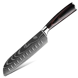 Кухонный нож с лазерным рисунком дамасской стали, нож повар Western, кухонный нож, нож-санд, универсальный нож