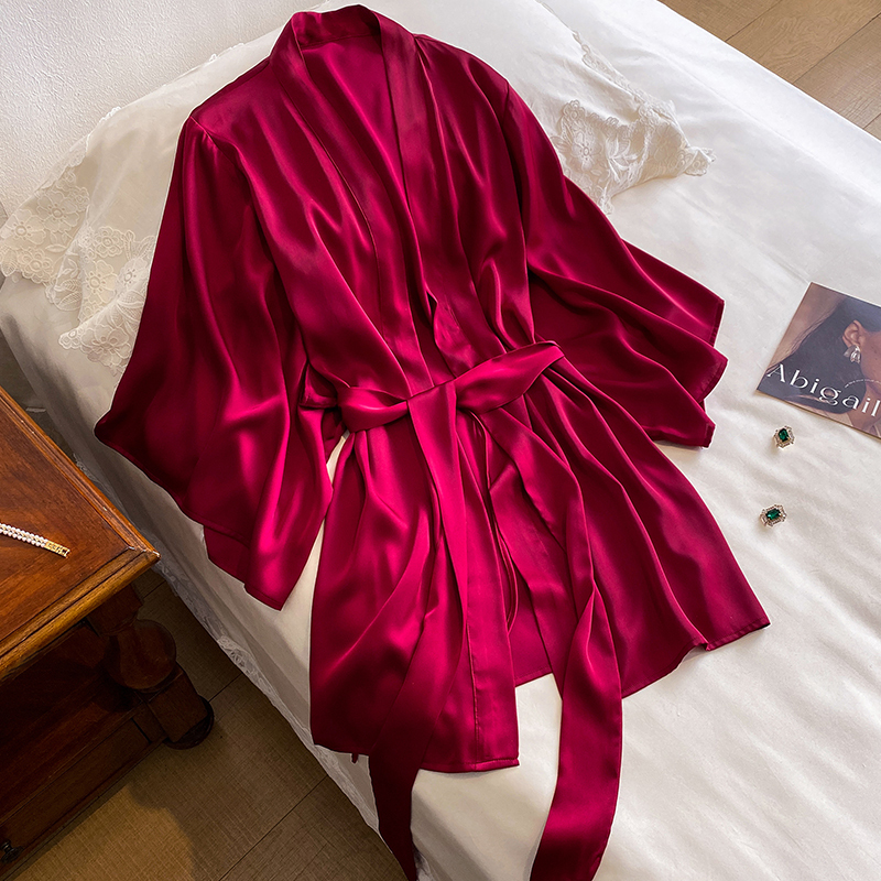 Silk PAjAmAs for Women, Mulberry Silk LAce-up ElegAnt Nightgown, Spring And Summer CAn Be Worn Outside, ElegAnt Silk Sexy Outer Robe A22