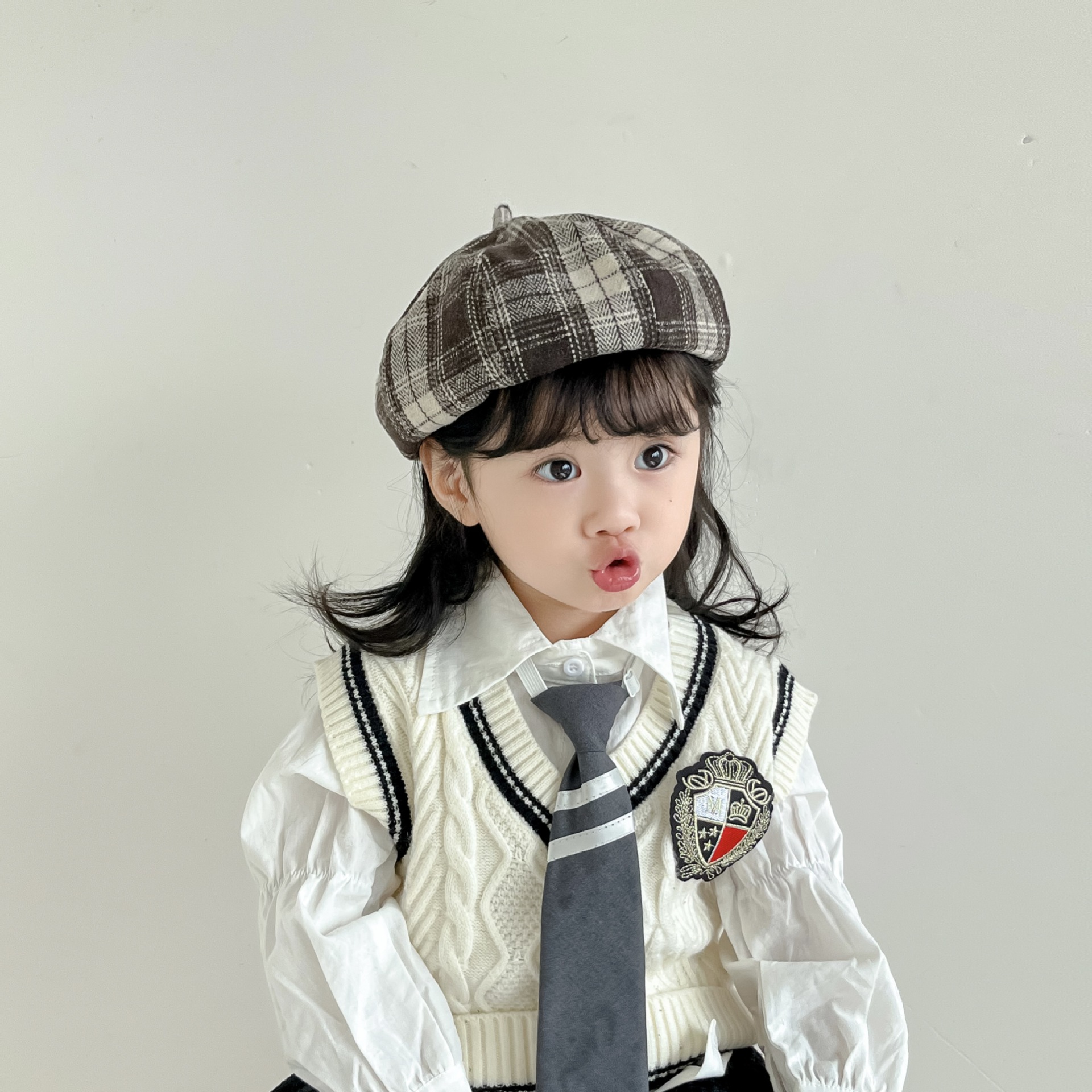 Boina infantil primavera y otoño niñas sombrero de ocho ángulos japonés Harajuku estilo calabaza sombrero de invierno bebé pintor sombrero de moda