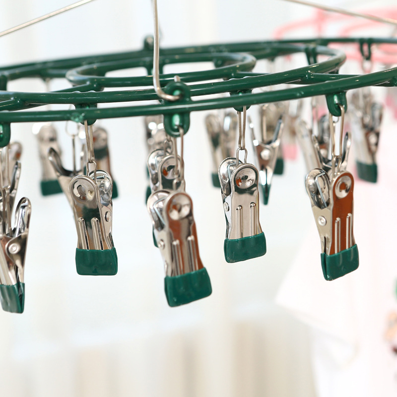 Acero inoxidable 24-clip calcetines de secado clip de secado rack multi-clip hogar colgando ropa a prueba de viento multi-funcional secado ropa interior calcetines clip