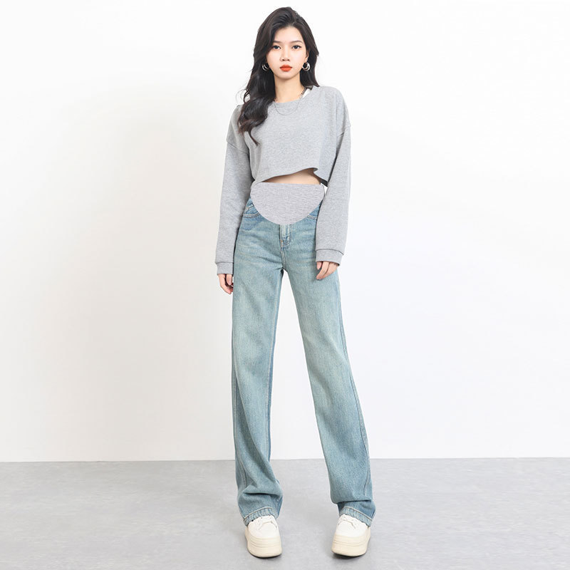 High-Quality Maternity Pants That Don'T Squeeze the Belly, Suitable for Spring and Autumn, Denim Pants for Outdoor Wear, Autumn Wide-Leg Pants, Fall and Winter Clothing, One-Piece Drop Shipping