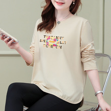 跨境批发大码女装纯棉打底衫中年妈妈圆领长袖T恤批发一件代发