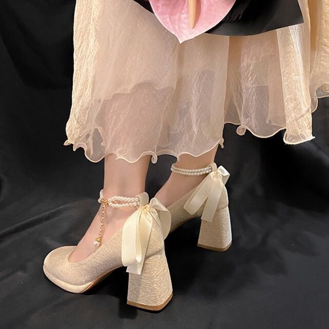 Engagement Mary Jane Wedding Shoes, Bride's Shoes, Summer Shoes That Don'T Tire Your Feet, Matching Dresses, Bridesmaid Flats, Women's Waterproof Platform Thick-Soled High Heels