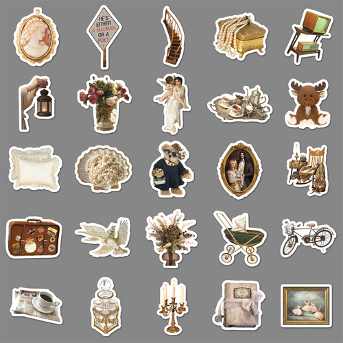 50 Ins-style vintage phone case stickers, literary and fresh DIY handmade journal gurka material stickers, waterproof decorative elements