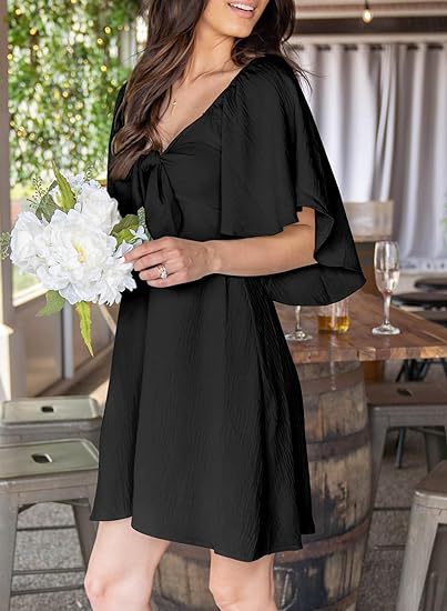 Women's Regular Dress Sexy V Neck Bowknot Short Sleeve Solid Color Above Knee Holiday Daily display picture 17