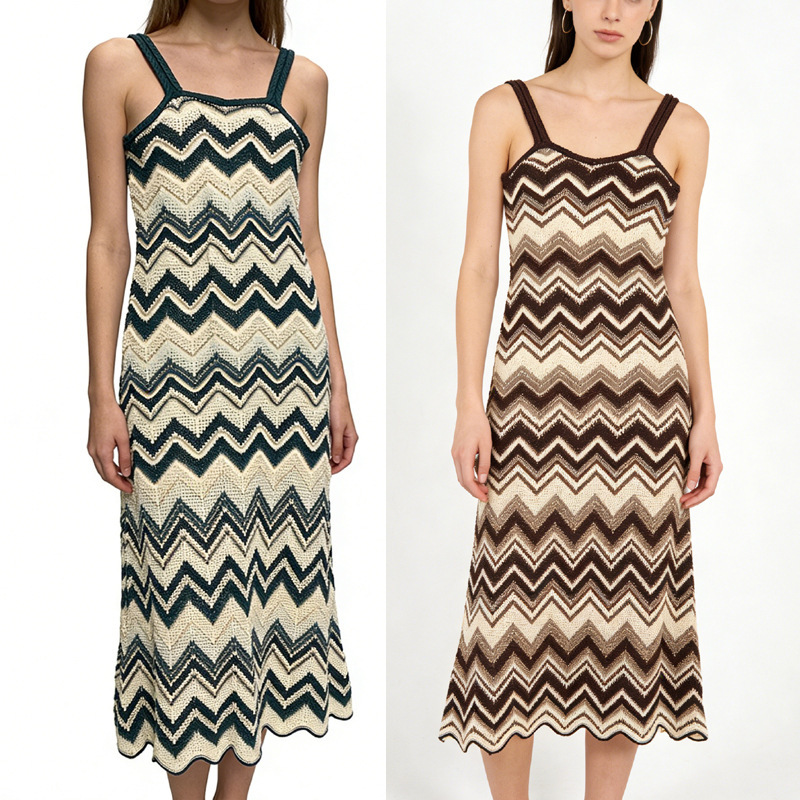 French m Brand 25 Summer Over-The-Knee Long Wavy Hollow-Out Strap Slim Dress Sexy Women's Wholesale