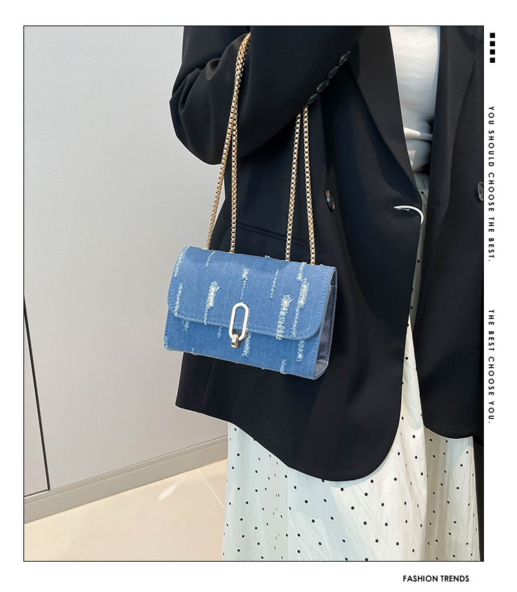 360g Weight Women's Small Cloth Solid Color Classic Style Chain Square Lock Clasp Shoulder Bag