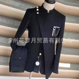 欧美外贸亚马逊跨境大码男士立领西服两件套商务宴会演出酒会礼服