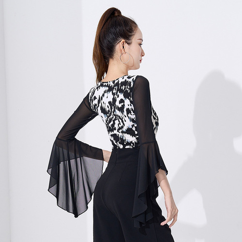 Dance practice clothes for women adult new shape training black bell sleeves modern dance Latin dance tops