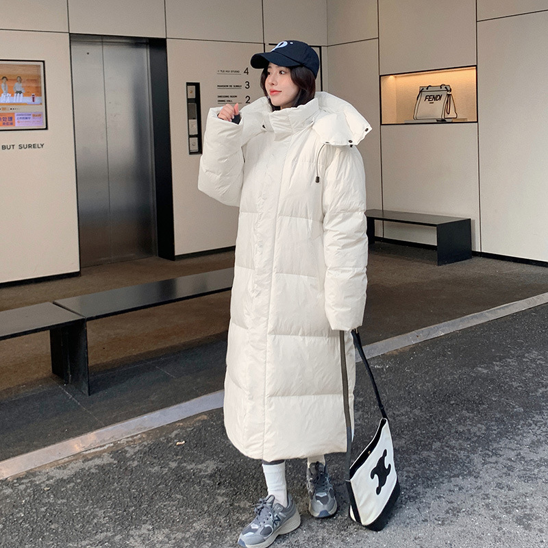 2023 más de rodilla larga chaqueta de algodón de plumón de invierno nuevo estilo coreano simple suelto grueso sombrero extraíble chaqueta de algodón image 7