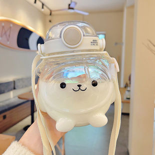 Super cute summer panda double drink high color value large capacity children's cartoon water cup plastic bear Sippy Cup Cup