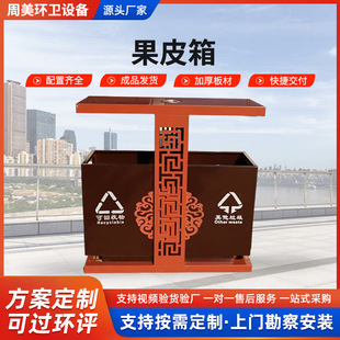Outdoor Trash Can Two-Category Sanitation Bin for Residential Areas, Municipal Sorting Fruit Peel Bin, Outdoor Stainless Steel Trash Can