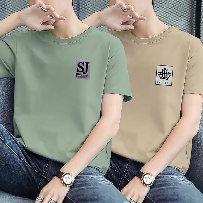 Half-sleeve niche stylish summer short-sleeve T-shirt for men, trendy casual versatile fashionable printed solid color top garment
