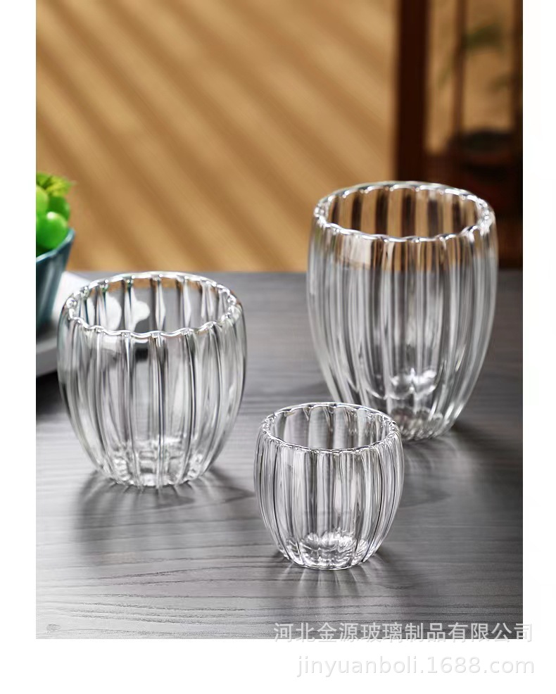 Tazas de vidrio a rayas de doble capa personalizadas, tazas de vidrio a rayas de alta resistencia al calor, tazas de leche de oficina, tazas de desayuno