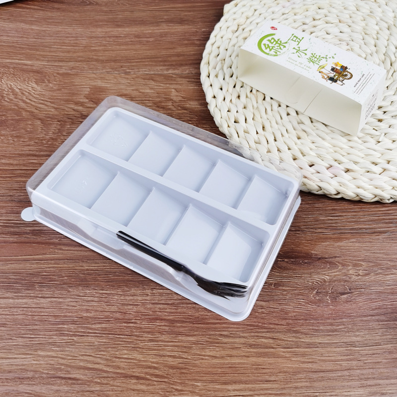 Caja de embalaje de plástico desechable cuadrado 10 caja de embalaje de pastel de judías verdes Caja de pastelería china para hornear caja de alta gama